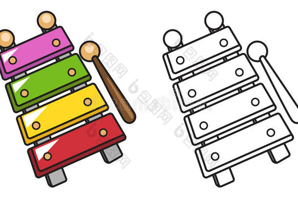 彩色和黑白木琴用于着色书