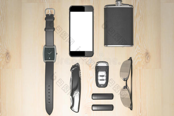 每天携带男士物品收集：眼镜，USB，钥匙，手表，烧瓶。