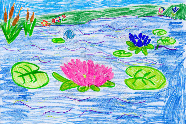 水上的花。 <strong>儿童绘画</strong>。