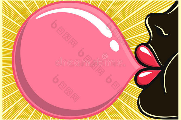泡泡糖黑色女孩吹泡泡糖插图80年代风格