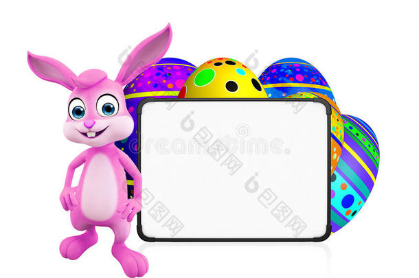 复活节兔子带着鸡蛋和招牌