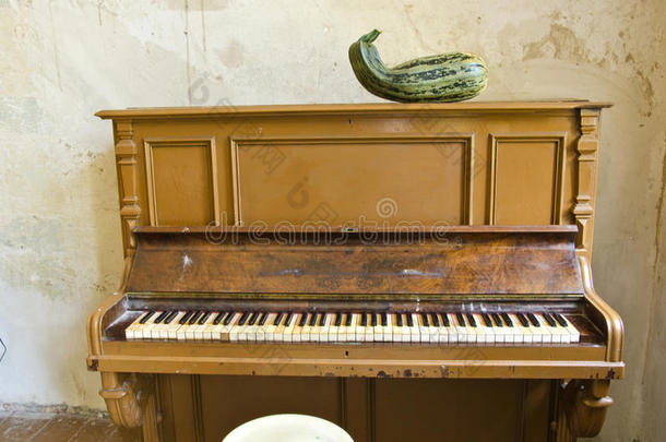 <strong>古董钢琴</strong>和绿色西葫芦在旧庄园房间