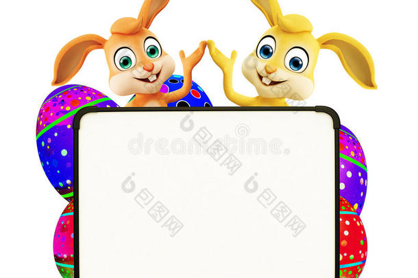 复活节兔子带着带招牌的鸡蛋