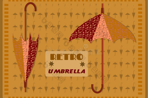 <strong>深黄</strong>色传单，有两把带图案的雨伞
