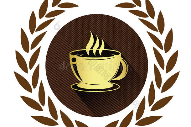 金色咖啡杯图标具有长影效果