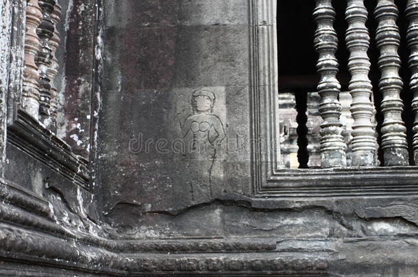 吴哥窟的详细墙壁装饰。 柬埔寨