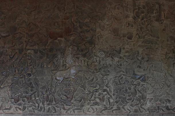 吴哥窟的详细<strong>墙壁装饰</strong>。 柬埔寨
