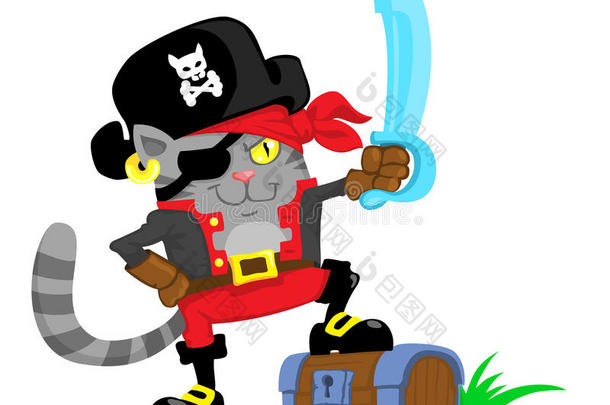 穿着海盗服装的可爱卡通猫