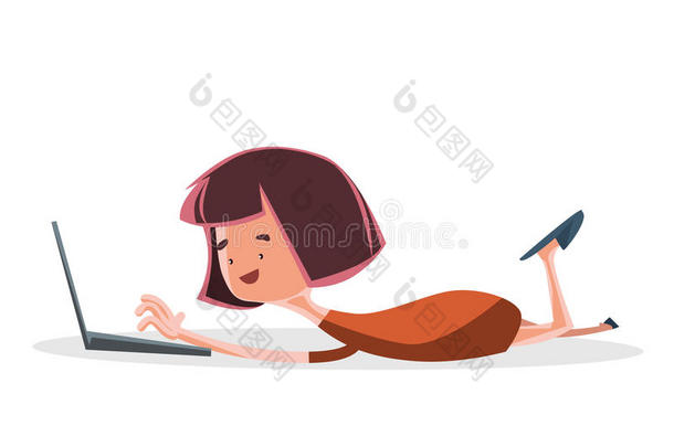 女孩在膝上电脑插图卡通人物