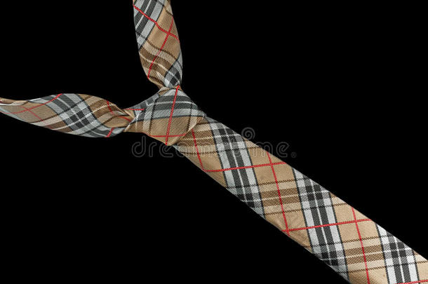 米色领带，丝绸，格子图案