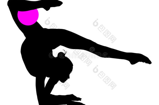 体操女子剪影与紫罗兰球。 分裂。 有PNG可用