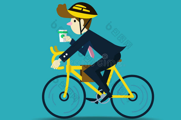 商人骑自行车去上班。