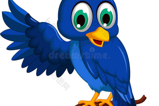 可爱的蓝色鸟卡通呈现
