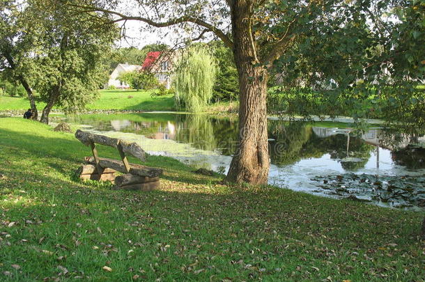 长凳<strong>鸟鸣</strong>平静的鸭子森林