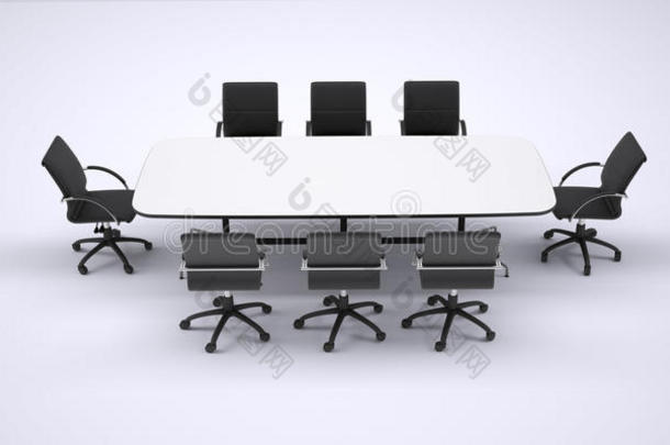 会议桌和八把黑色<strong>办公椅</strong>
