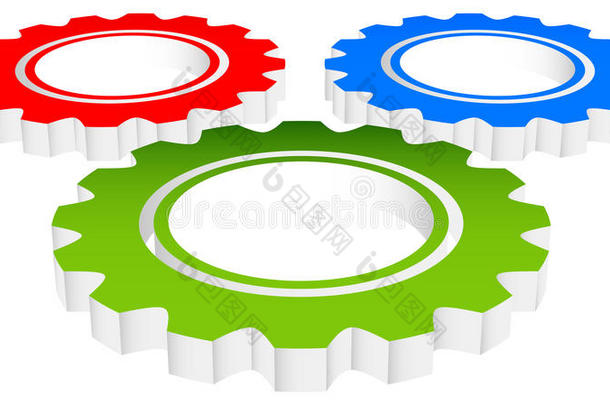彩色组成的三维齿轮，齿轮，齿轮或齿轮