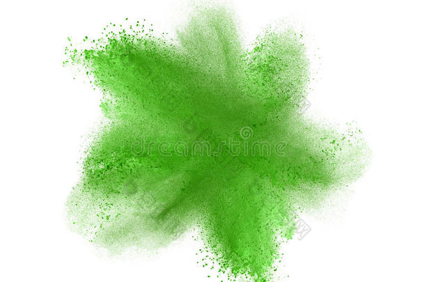 绿色粉末爆炸隔离在白色上