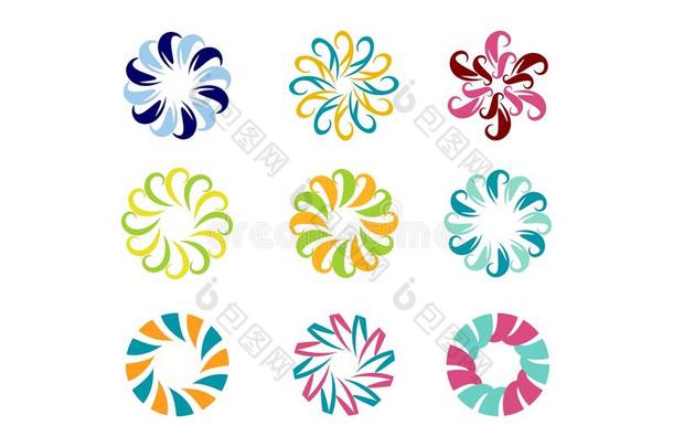 圆形标志，花卉模板，圆形抽象无限花卉图案矢量设计