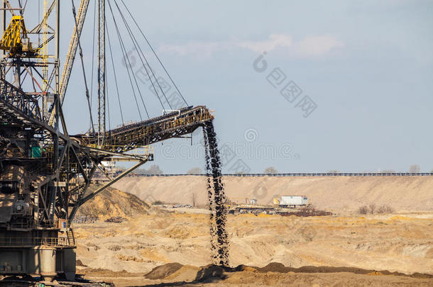 棕色露天煤矿。巨型挖掘机。