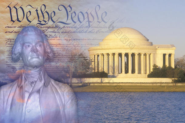 杰斐逊纪念馆、美国<strong>宪法</strong>和托马斯杰斐逊半身像的综合图像