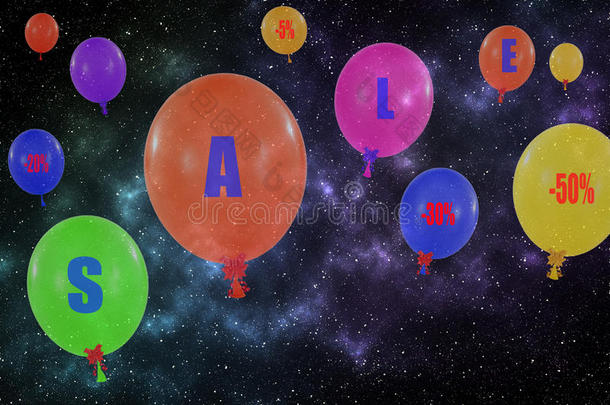 在夜空中飞着一群气球。 销售Messa的概念