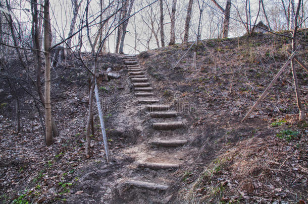 古代房子梯子日志山