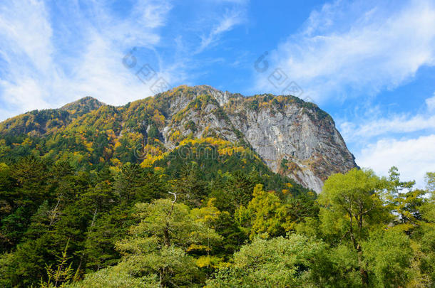 阿尔卑斯山亚洲秋天美丽的蓝色