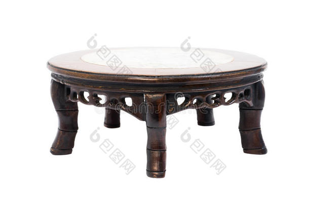 中式短古董圆桌大理石顶部和5条腿哈
