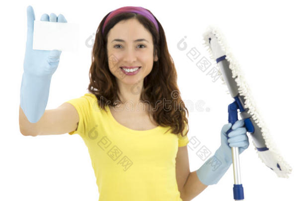 清洁女工出示空白标牌