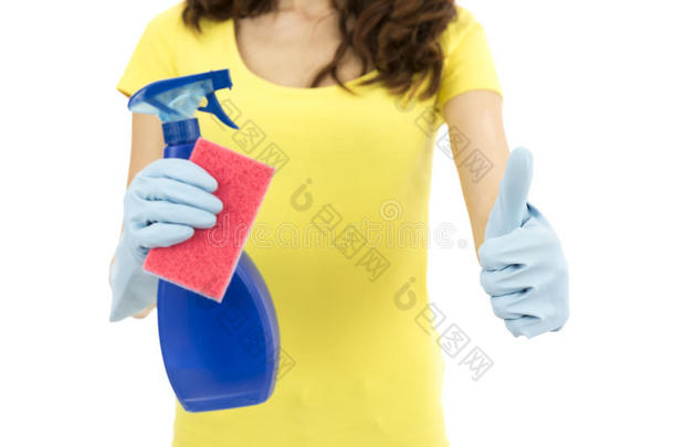 清洁女工竖起大拇指