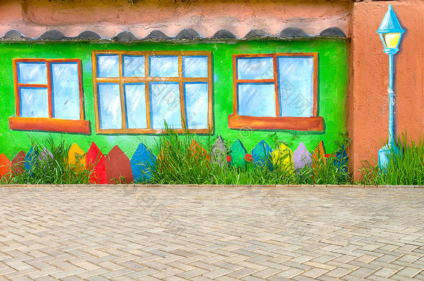 美丽的抽象艺术背景墙在街上涂鸦
