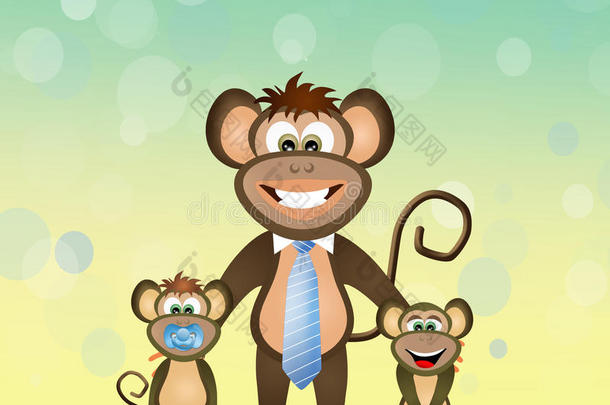 父亲猴子和婴儿猴子