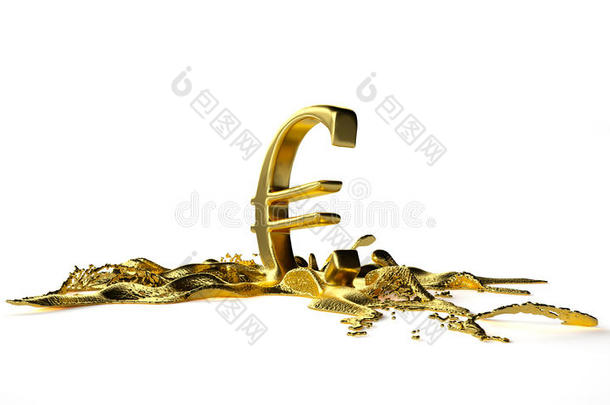 欧元符号融化成液体黄金。 包括路径