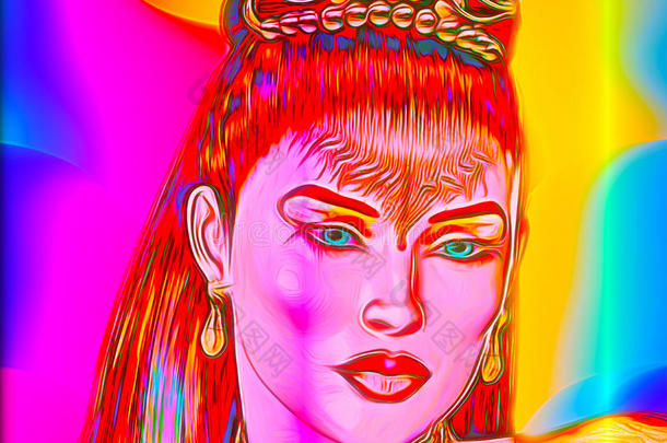 抽象的现代数字艺术的女人的脸油漆效果。