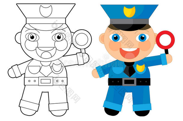 卡通人物-警察-着色页面