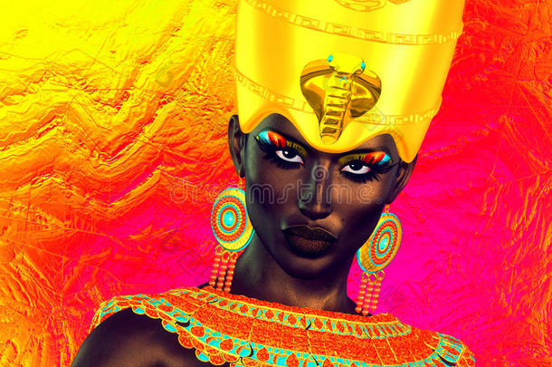 黑色埃及公主在我们现代数字艺术风格，特写。