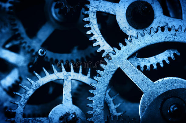齿轮，齿轮背景。 工业科学，钟表，技术。