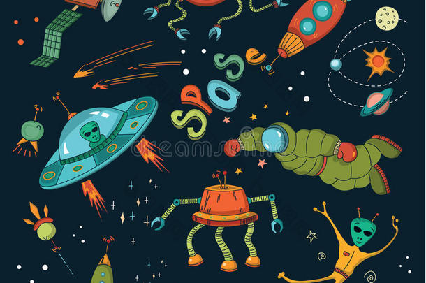 艺术小行星宇航员男孩卡通