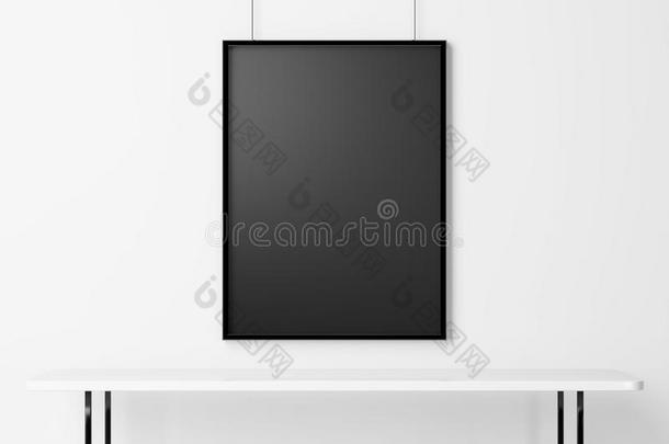 白色桌子下的空白黑色框架。 三维渲染