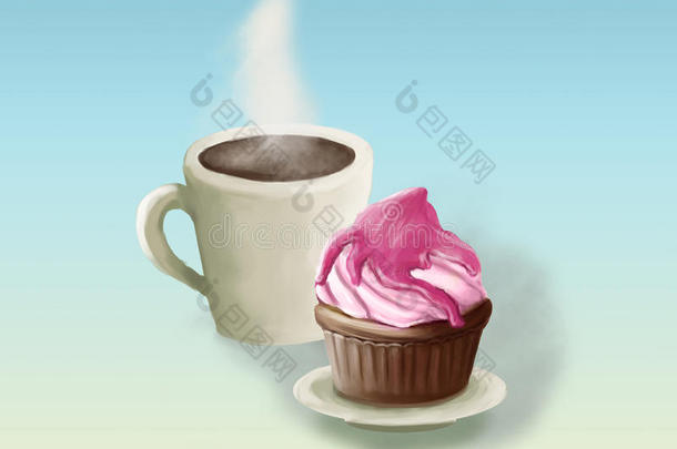 甜点：咖啡和纸杯蛋糕