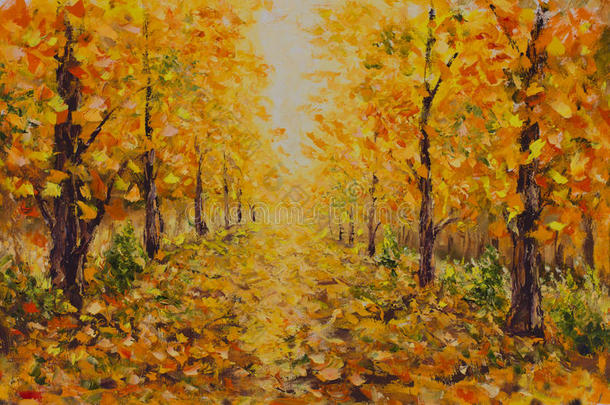 <strong>秋天的</strong>风景，美丽<strong>的</strong>公园在绘画。 <strong>金色的秋天</strong>。