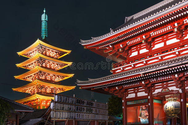 五层宝塔，在日本东京的AsakusaSensoji寺