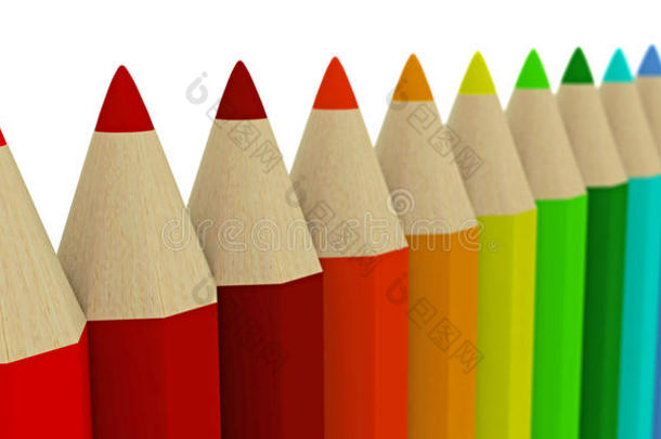 许多彩色铅笔退到远处