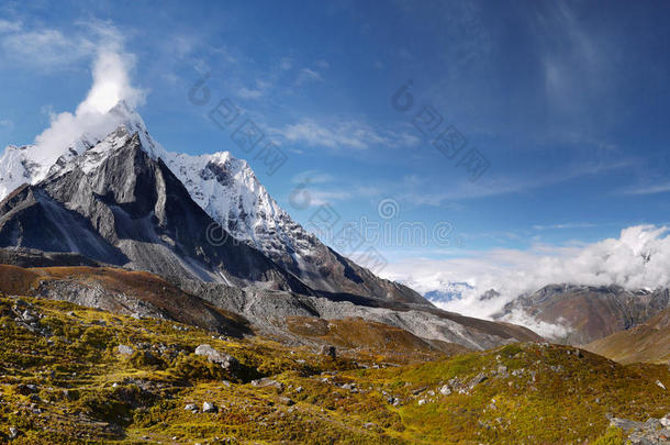 背景冰川高的喜马拉雅山喜马拉雅山脉