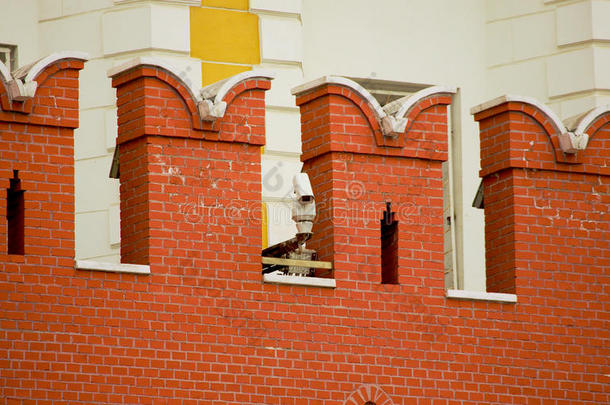 莫斯科克里姆林宫墙上的闭路电视摄像机