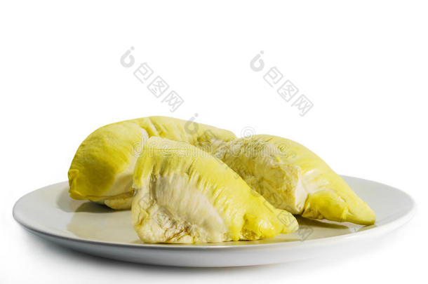 榴莲在白色背景的盘子里，泰国水果