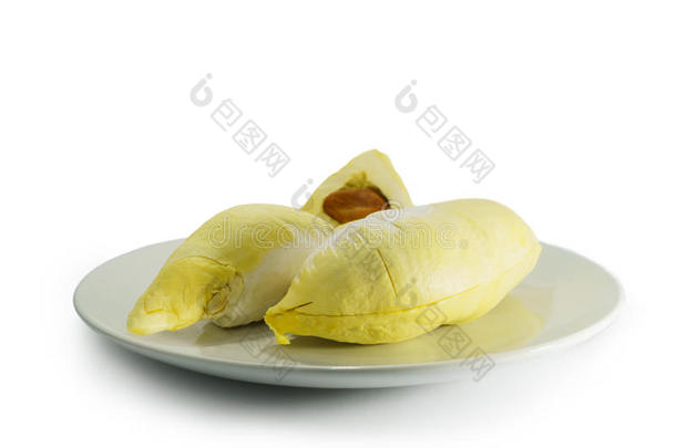 白色背景菜上美味的泰国水果；榴莲