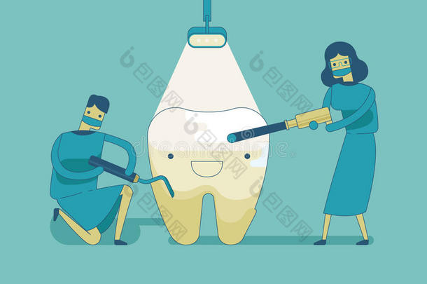 牙医对牙齿进行牙科治疗