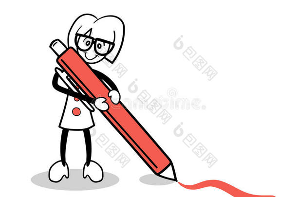 红色钢笔的<strong>可爱卡通</strong>画