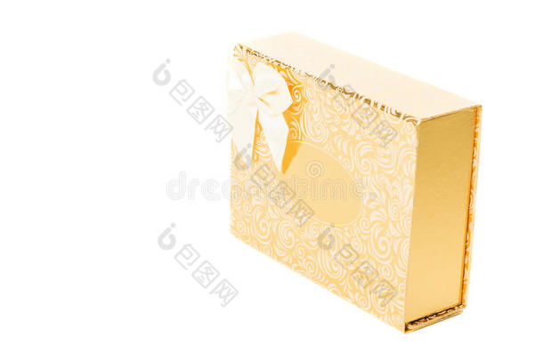 <strong>金色礼品</strong>盒，带领结侧视